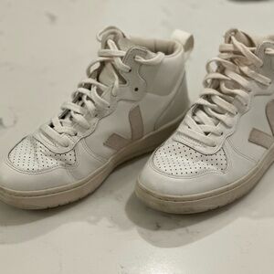 Veja White and Cream High-Top Sneakers
